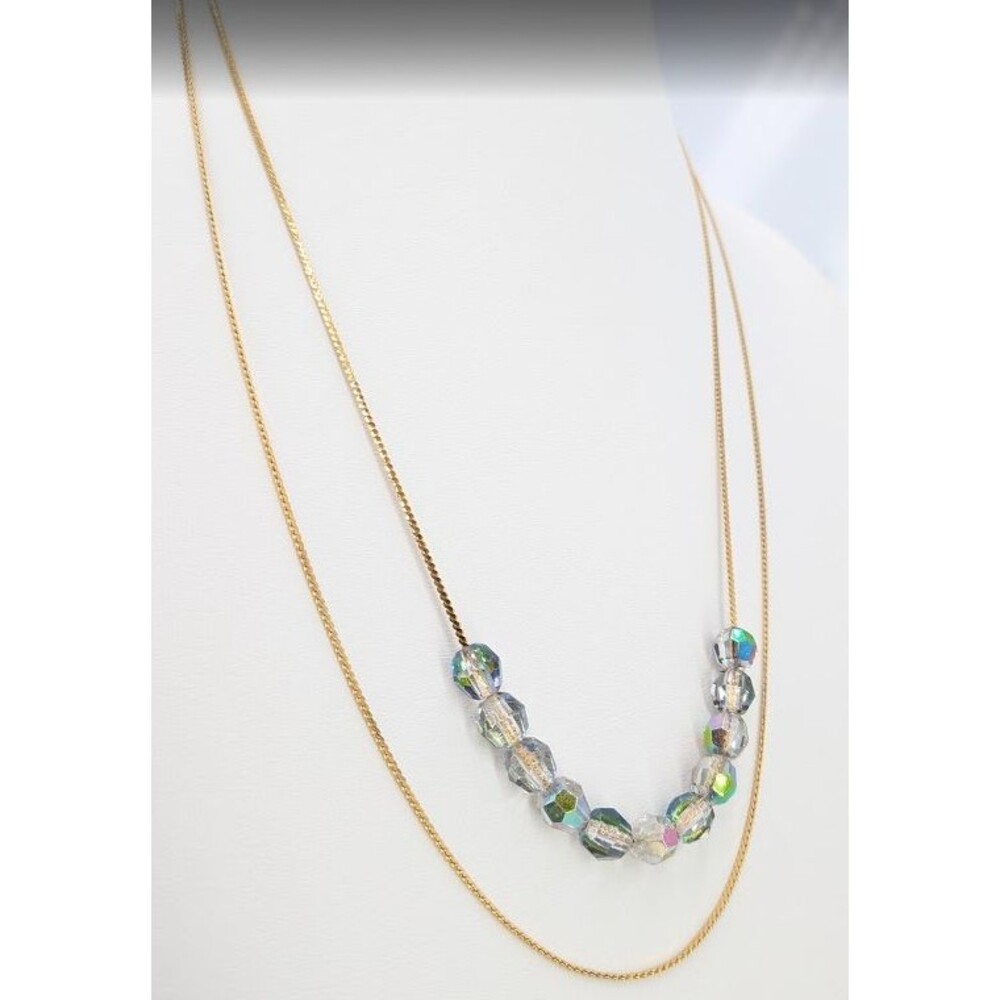 Vintage Necklace Double Strand Gold Tone Iridescent Faceted Plastic Beads 22in - Picture 13 of 16